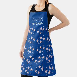 Pink Stars Patriotic Blue Apron