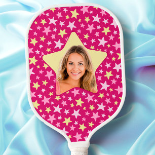 Pink Stars Pickleball Star Player Fun Custom Photo Pickleball Paddle