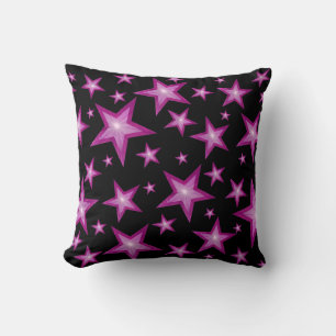 Pink Stars printed throw pillow square black
