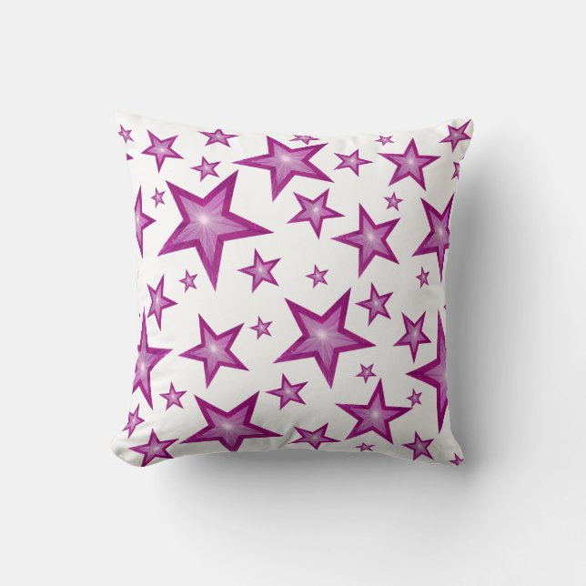 Pink Stars printed throw pillow square white (Front)