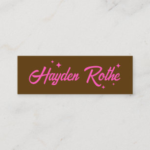 Pink Stars Retro Typography Brown Mini Business Card