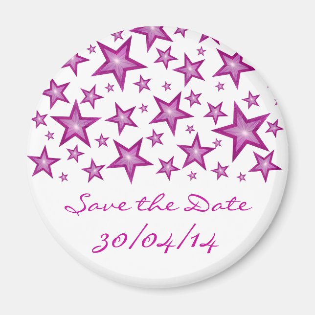Pink Stars 'Save the Date' fridge magnet white (Front)