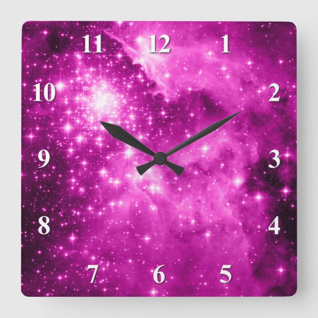 Pink Stars Square Wall Clock (Front)