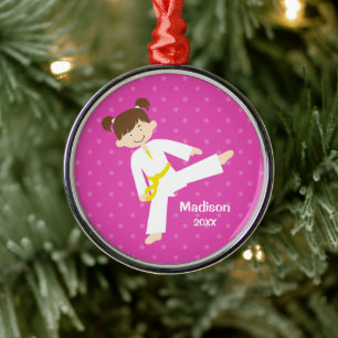 Pink Stars Taekwondo Karate Girl Personalised Metal Ornament