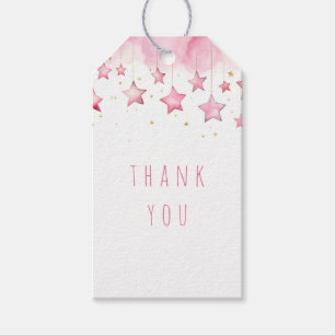 Pink stars thank you gift tags