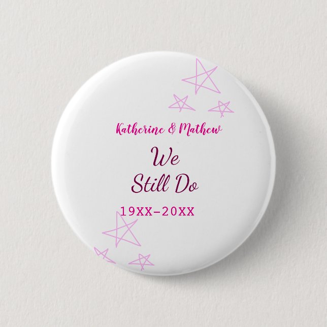 Pink stars Vow renewal anniversary wedding modern  6 Cm Round Badge (Front)