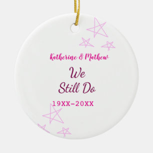 Pink stars Vow renewal anniversary wedding modern Ceramic Ornament