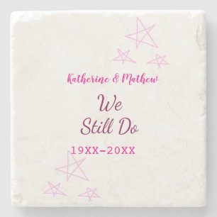Pink stars Vow renewal anniversary wedding modern  Stone Coaster