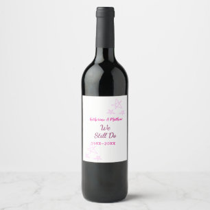 Pink stars Vow renewal anniversary wedding modern Wine Label