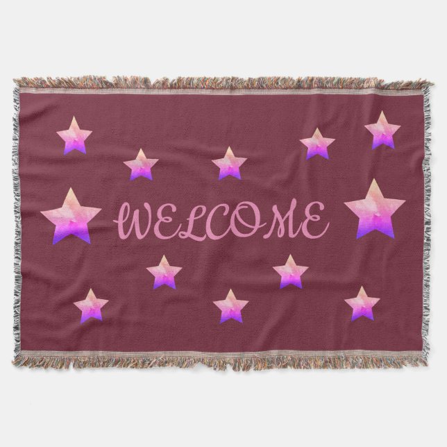 Pink Stars, Welcome Custom Throw Blanket (Front)