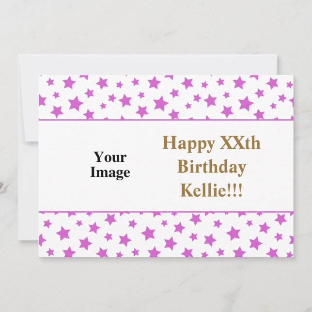 Pink Stars With Message Photo Birthday Invitation (Front)