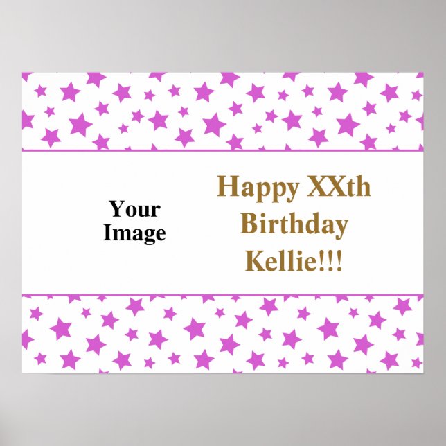 Pink Stars With Message Photo Birthday Poster (Front)