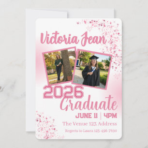 Pink Stars with Pictures Graduation Party Invitation