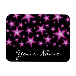 Pink Stars 'Your Name' flexible magnet black
