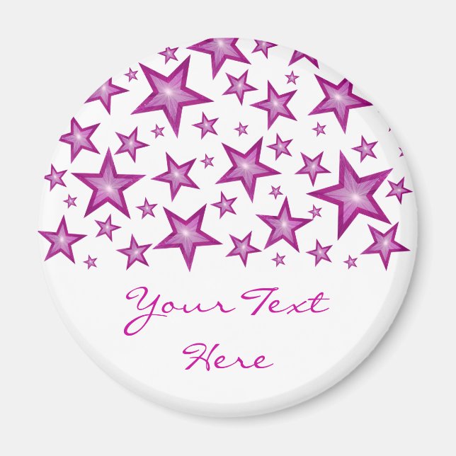 Pink Stars 'Your Text' fridge magnet white (Front)