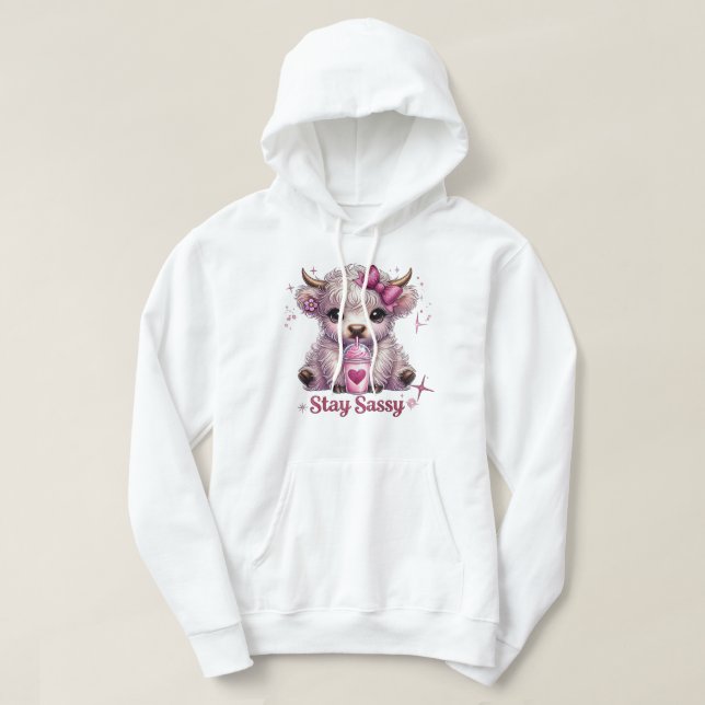 Pink, Stay Sassy, Highland Cows Hoodie (Design Front)