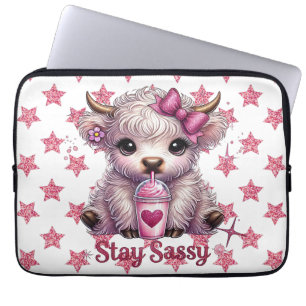 Pink, Stay Sassy, Highland Cows Laptop Sleeve