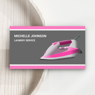 Pink Steam Iron Laundry Ironing Service Business Card