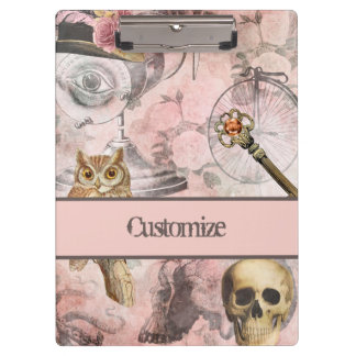 Pink Steam Punk Retro Goth Owl Keys Clipboard