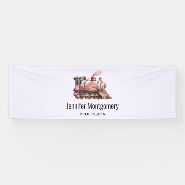 Pink Steam Train Vintage Style Business Banner (Horizontal)