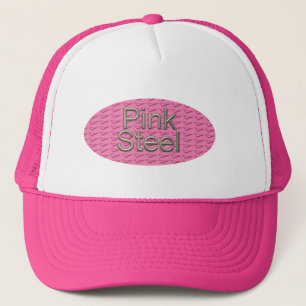 Pink Steel oval pink and white trucker hat