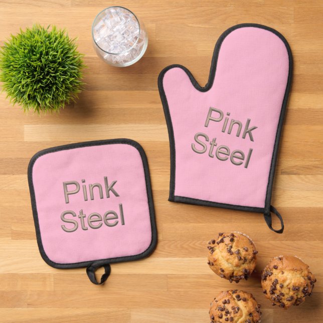 Pink Steel pink oven mitts pot holders Oven Mitt & Pot Holder Set (Top Down)