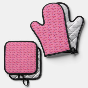 Pink Steel silver quilt oven mitts pot holder sets Oven Mitt & Pot Holder Set