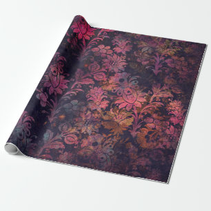 Pink Stencil Flowers on Dark Wrapping Paper