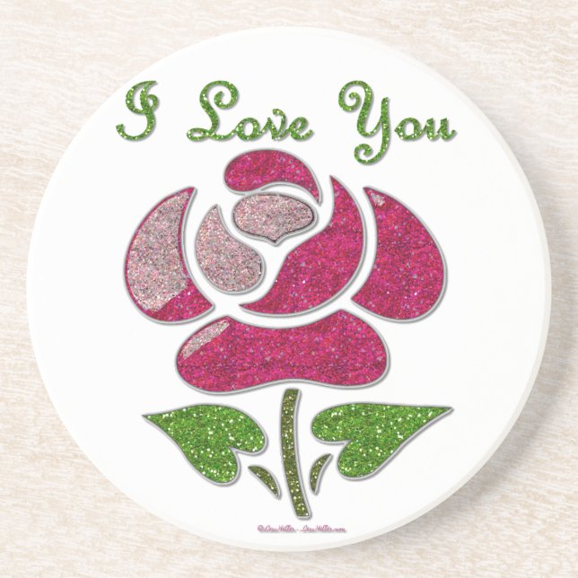 Pink Stencil Rose I Love You Coaster (Front)