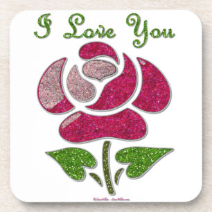 Pink Stencil Rose I Love You Coaster