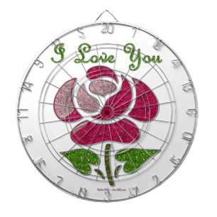 Pink Stencil Rose I Love You Dartboard
