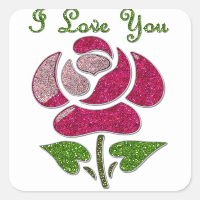 Pink Stencil Rose I Love You Square Sticker (Front)