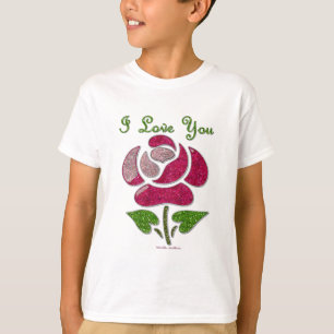 Pink Stencil Rose I Love You T-Shirt
