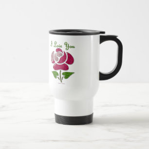 Pink Stencil Rose I Love You Travel Mug