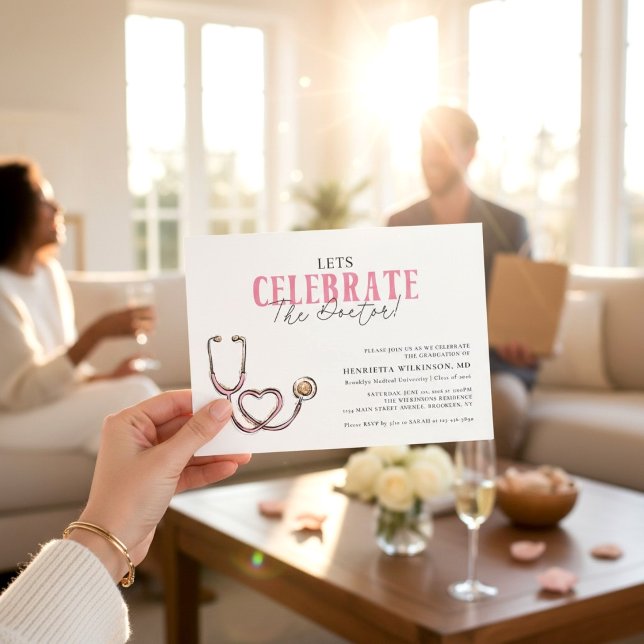 Pink Stethoscope Celebrate Graduation invitation (Creator Uploaded)