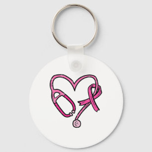 Pink Stethoscope Nurse Medical Breast Cancer Aware Key Ring