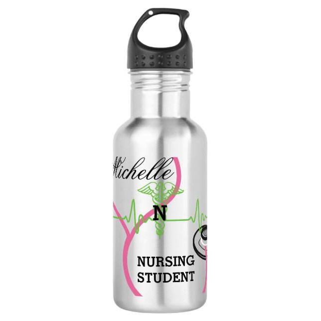 Pink Stethoscope Nursing Student Name 710 Ml Water Bottle (Front)
