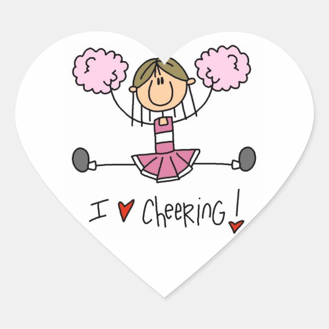 Pink Stick Figure Cheerleader T-shirts and Gifts Heart Sticker (Front)
