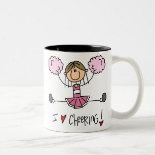 Pink Stick Figure Cheerleader T-shirts and Gifts Two-Tone Coffee Mug