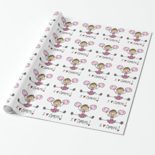 Pink Stick Figure Cheerleader Wrapping Paper
