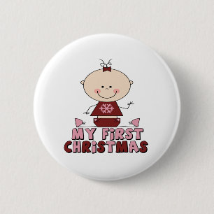 Pink Stick Figure Girl First Christmas 6 Cm Round Badge