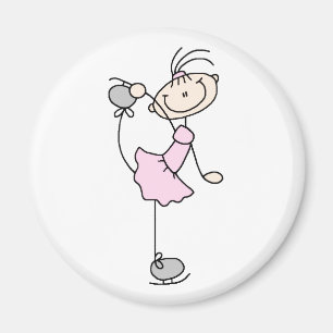 Pink Stick Figure Girl Skating Magnet