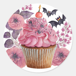 Pink Sticker with Flower and Bat