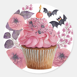 Pink Sticker with Flower and Bat