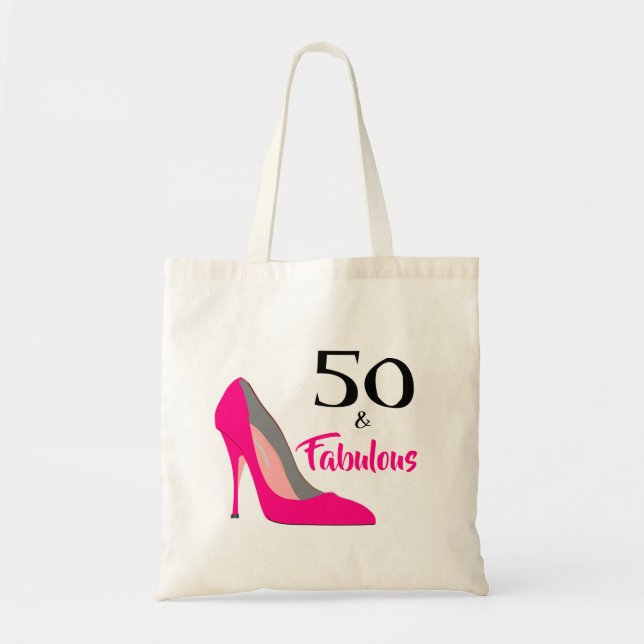 Pink Stiletto 50 and Fabulous 50th Birthday Tote Bag (Front)