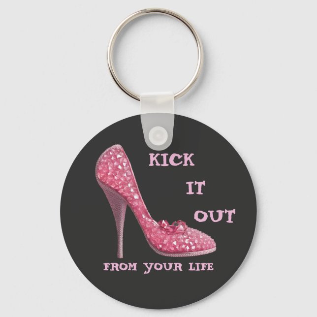 Pink Stiletto Diamonds Shoe Breast Cancer Divorce Key Ring (Front)