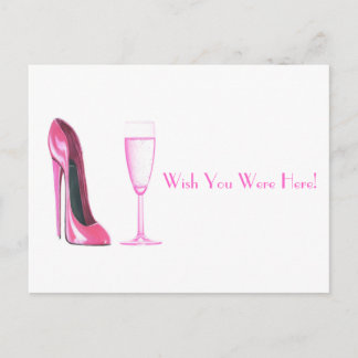 Pink Stiletto Shoe and Champagne Glass Postcard