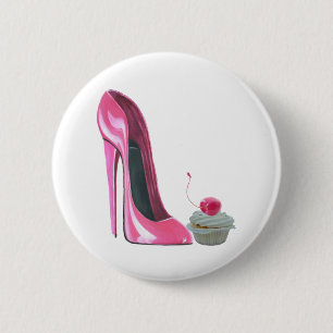 Pink Stiletto Shoe and Cupcake 6 Cm Round Badge