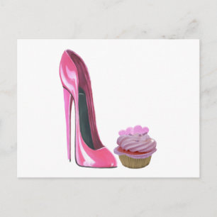 Pink Stiletto Shoe and Cupcake Postcard