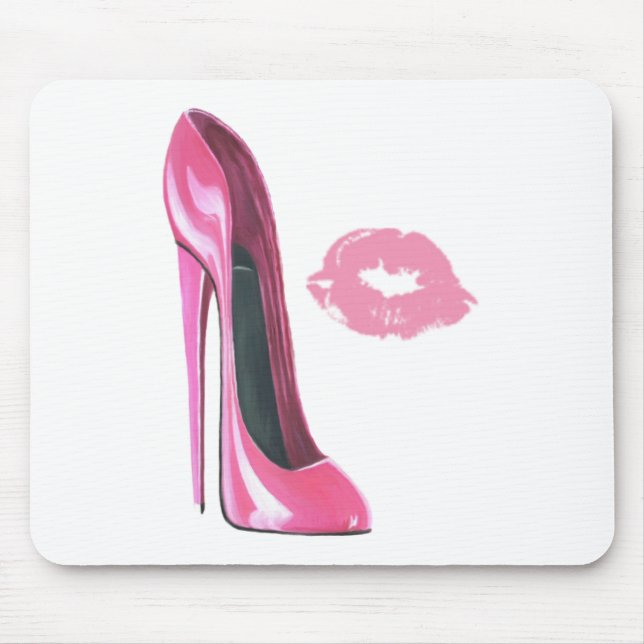 Pink Stiletto Shoe and Kiss Mouse Pad (Front)